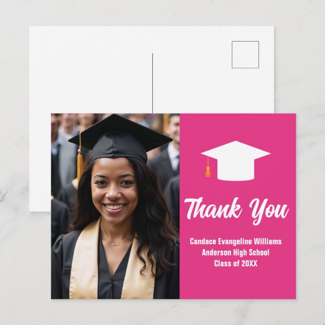 Postal Chic Rosa Fuerte Graduación Foto Personalizado Gra (Anverso / Reverso)