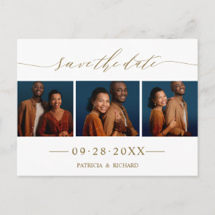Postal Chic Script Boda Guardar La Fecha 3 Colaje de Foto