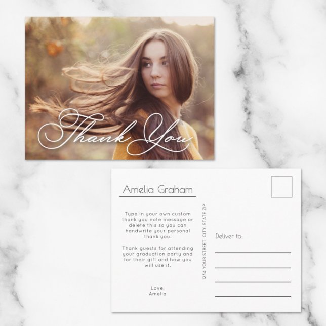 Postal Chic Script Photo Graduación Gracias (Subido por el creador)
