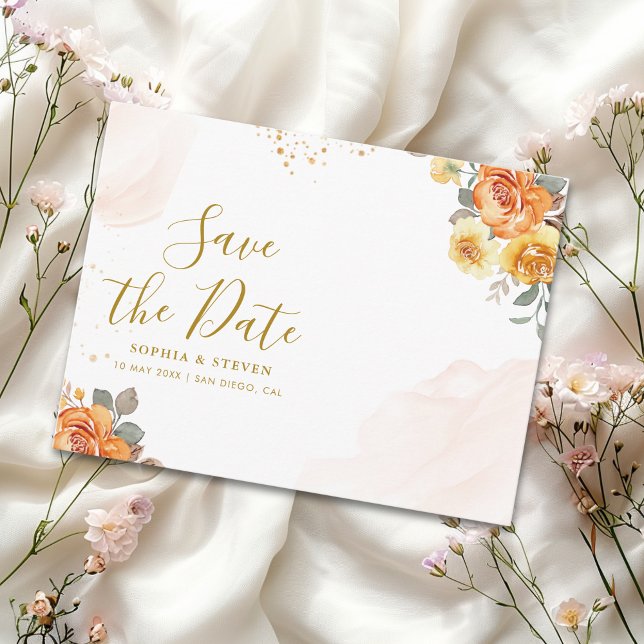 Postal Chic wedding with orange floral Illustration (Subido por el creador)