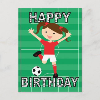 Postal Chica 1 del cumpleaños del fútbol rojo y blanco