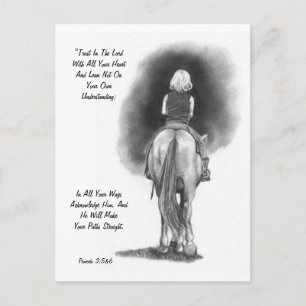 Postal Chica A Caballo, Lápiz Art: Verso De La Biblia: Pr