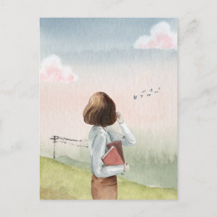 Postal Chica acuarela con el hermoso cielo paisajístico