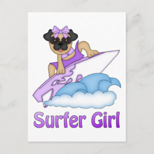 Postal Chica Adorable Surfer Pug Regalos y Tees (Texto)