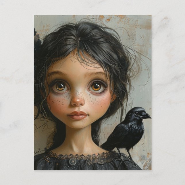 Postal Chica adorable y su Mascota Black Bird (Anverso)