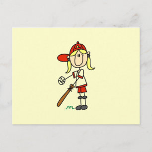 Postal Chica al bate Regalos de béisbol de figuras de pal