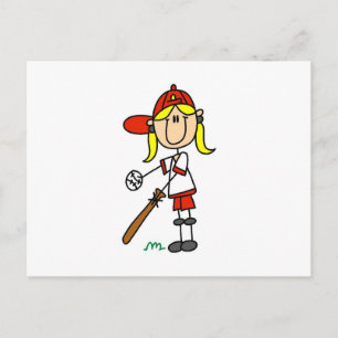 Postal Chica al bate Regalos de béisbol de figuras de pal
