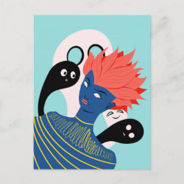 Postal Chica alienígena con fantasmas fantasmales amigos 