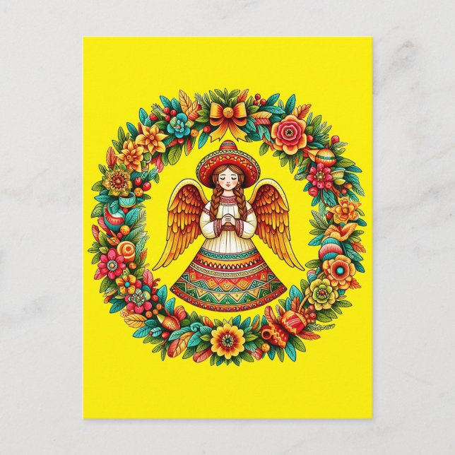 Postal Chica Angel de México flores de arte de la guerra  (Anverso)