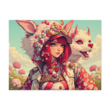 Chica anime con criatura fantasía, poscruce