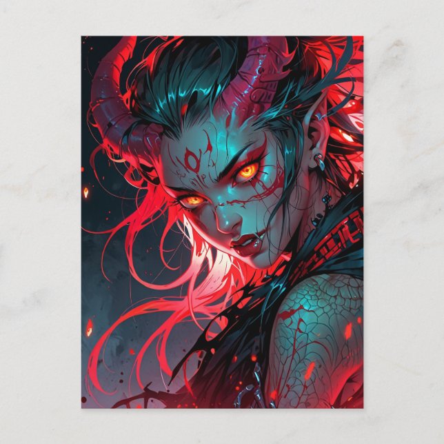 Postal Chica Anime de Cuello Rojo (Anverso)