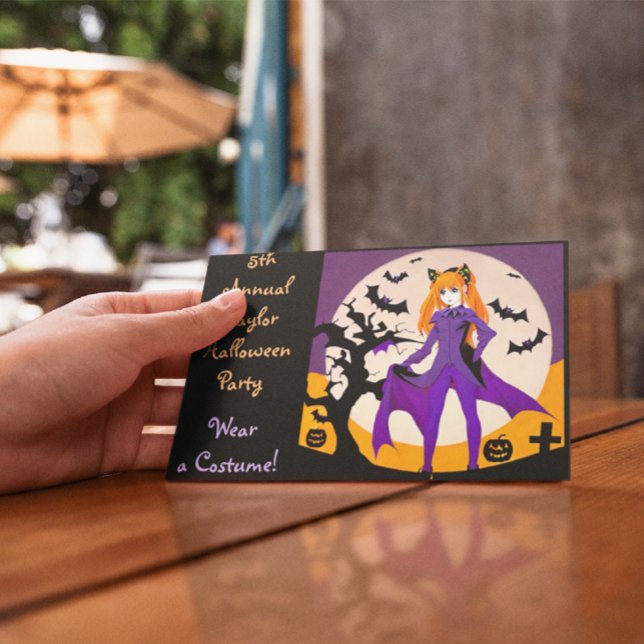 Postal Chica anime en fiesta de Halloween con disfraces d (Subido por el creador)