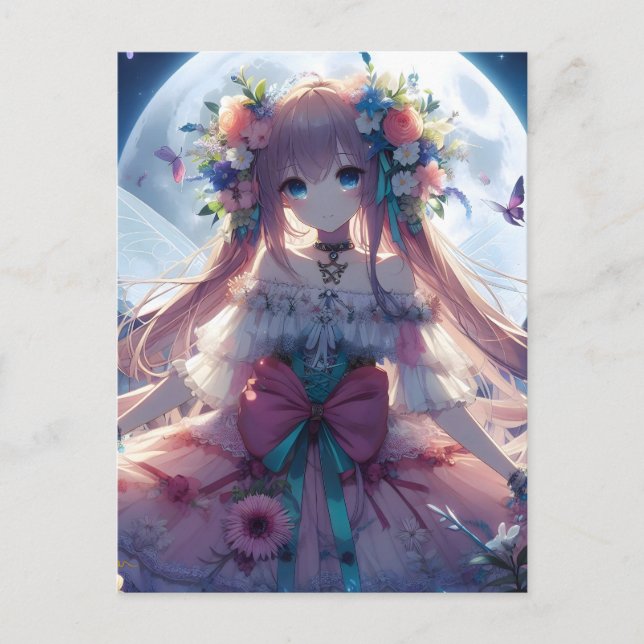 Postal Chica Anime Flor Luna Hada (Anverso)