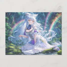 Postal Chica Anime Lobo Blanco | Fantasy Anime Art