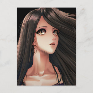 Postal Chica Anime Morena de Ojos Marrones   Te Extraño
