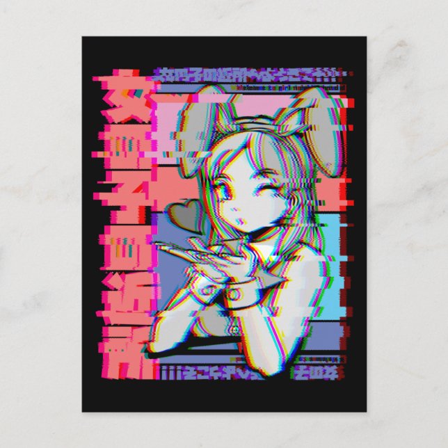 Postal Chica anime retro estético japonés de vaporwave (Anverso)