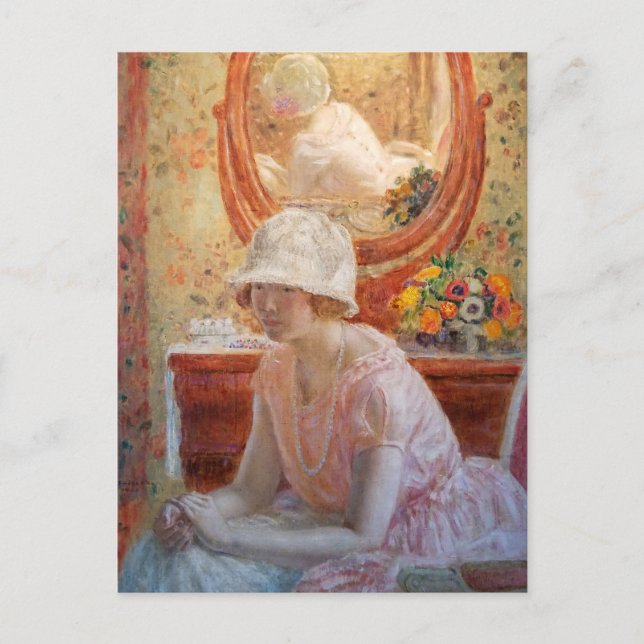 Postal Chica ante un espejo | Frederick Carl Frieseke (Anverso)