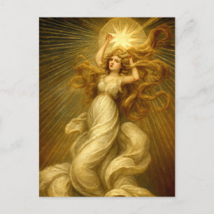 Postal Chica Art Nouveau Alcanzando las Estrellas
