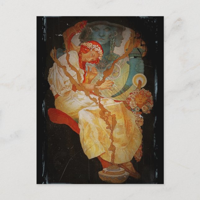 Postal Chica Art Nouveau con Harp 1903 (Anverso)