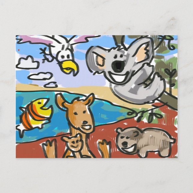 Postal Chica australiano Koala Wombat Kangaroo Boy (Anverso)