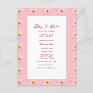Postal Chica Baby Shower Bebé En Bloom Patrón Floral Rosa
