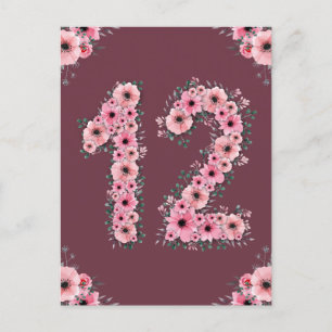 Postal Chica Big 12th Birthday Flores rosas oliage verde