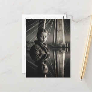 Postal Chica blanco y negro en la doble exposición puente