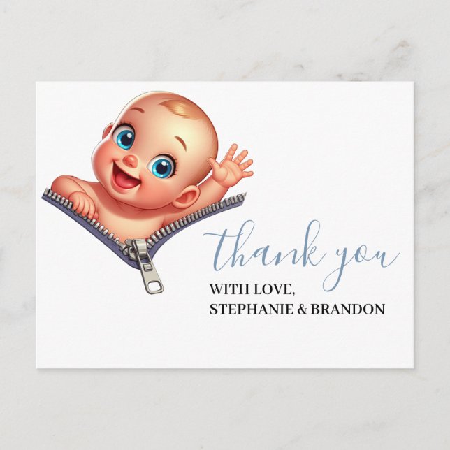 Postal Chica Buscando Baby Shower White Gracias (Anverso)