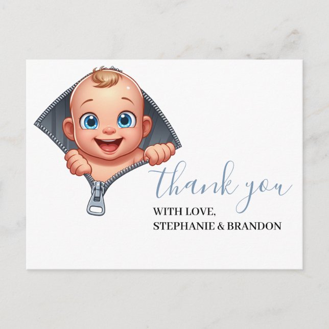 Postal Chica Buscando Baby Shower White Gracias (Anverso)