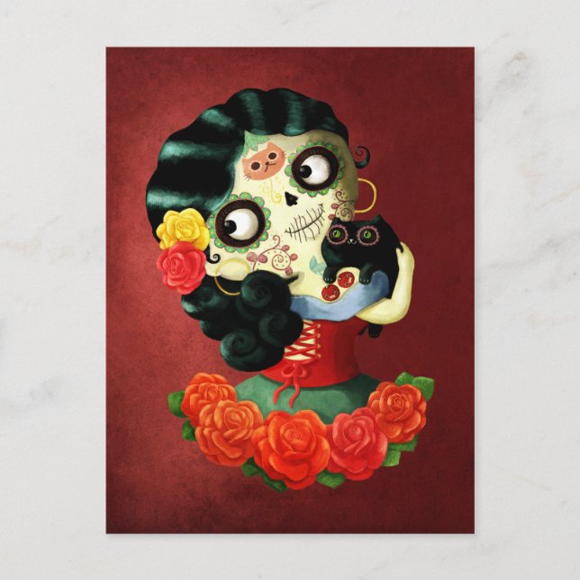 Postal Chica Catrina Mexicana de Dia los Muertos (Anverso)