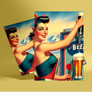 Postal Chica Cerveza Retro