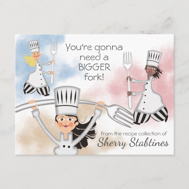 Postal Chica chef fork cocina panadería carta de recetas  (Anverso)