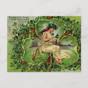 Postal Chica con arpa y shamrock