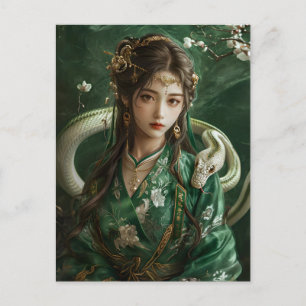 Postal Chica con arte chino zodiaco de serpiente