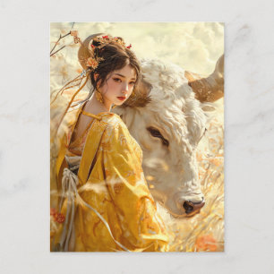 Postal Chica con arte zodiaco chino-ox