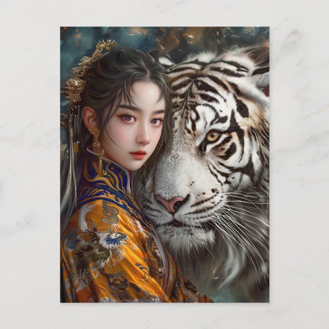 Postal Chica con arte zodiaco chino tigre (Anverso)
