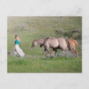 Postal Chica con caballos