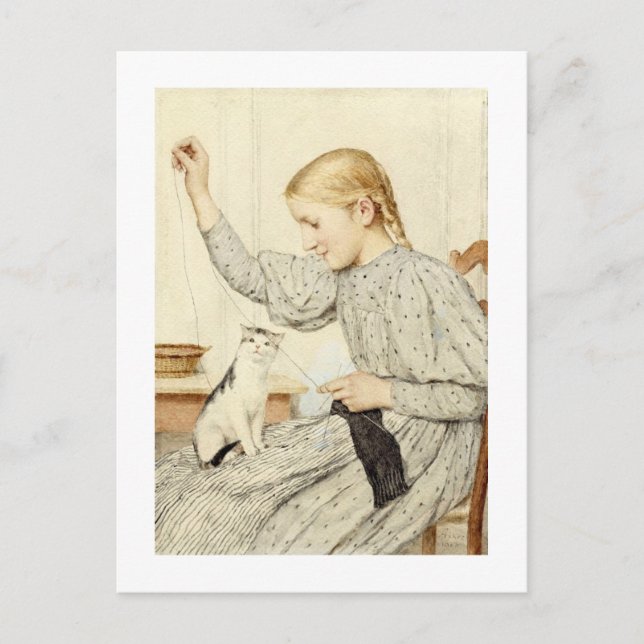 Postal Chica con Cat, Albert Anker (Anverso)
