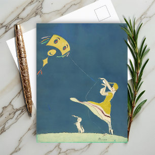 Postal Chica con cometa y perro (1917)