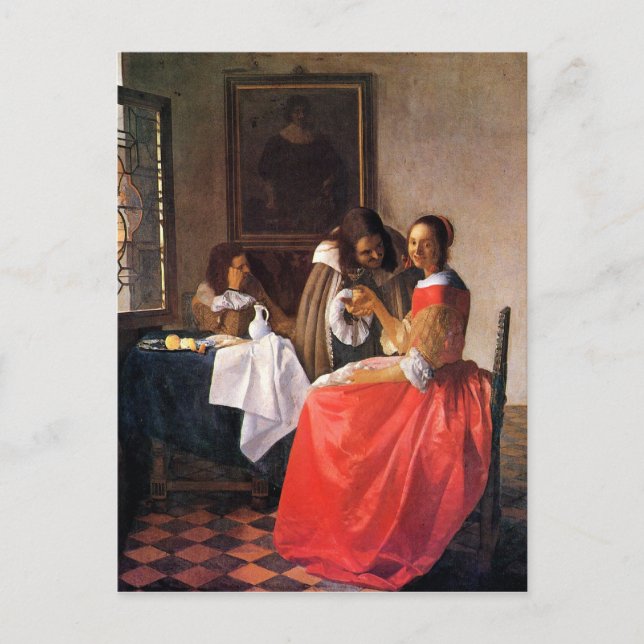 Postal Chica con copa de vino de Johannes Vermeer (Anverso)