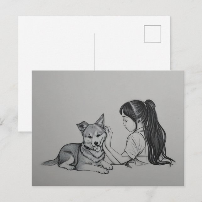 Postal Chica con el perro (Anverso / Reverso)