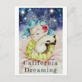 Postal Chica con gato durmiente