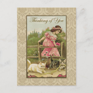 Postal Chica con gatos pensando en su reproducción de cos