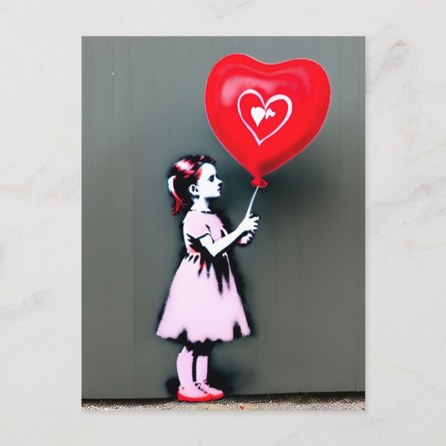 Postal Chica con globo de corazón rojo (Anverso)