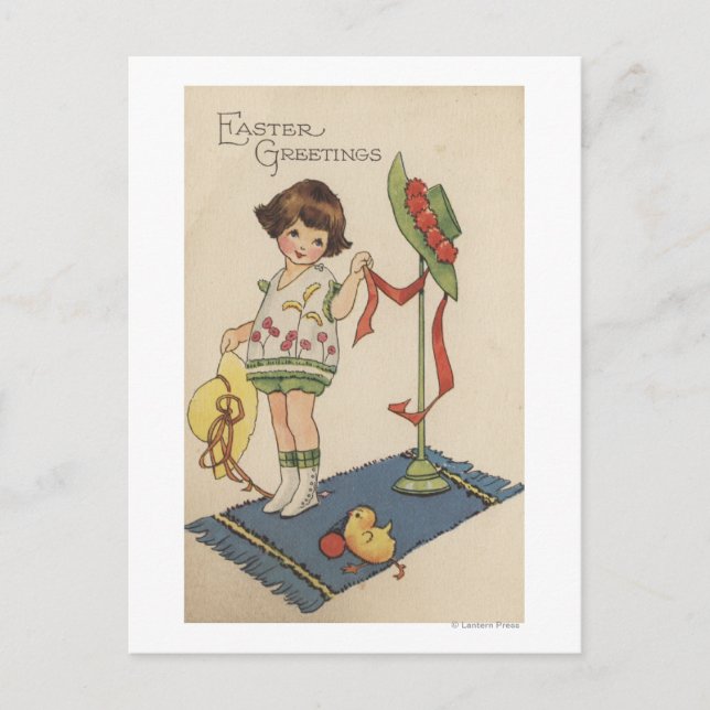 Postal Chica con Gorra amarillo y polluelo (Anverso)