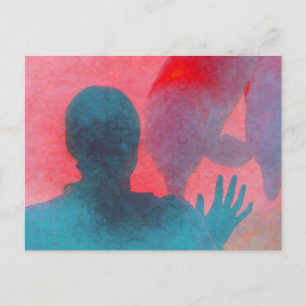 Postal Chica con la mano arriba por delfín de color rosa