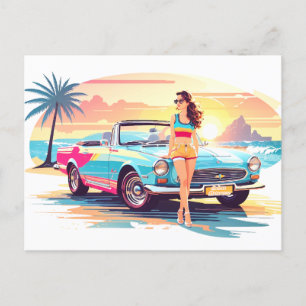 Postal Chica con la naturaleza del coche y del sueño