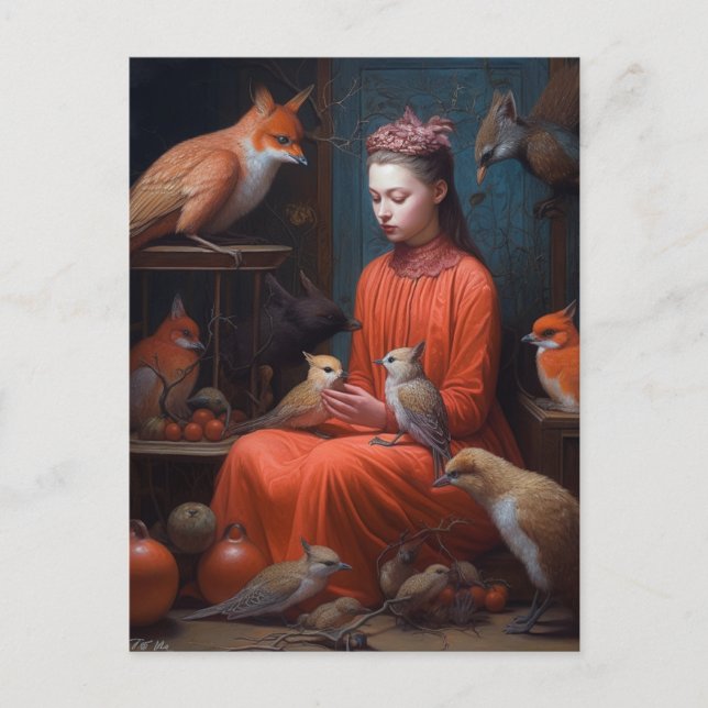 Postal Chica con las aves raras y descabelladas (Anverso)