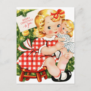 Postal Chica con muñeca Vintage 1950