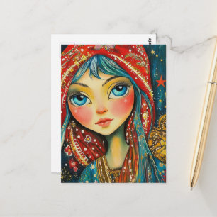 Postal Chica Con Ojos Azules